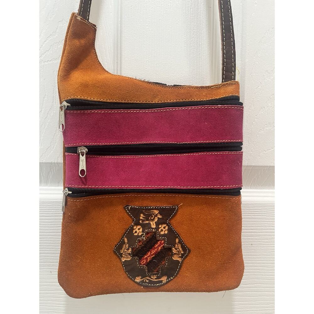 NOVICA LEATHER Suede ACCENTED LEATHER MOUNTAIN LLAMA SLING HANDBAG